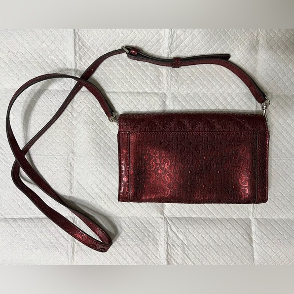 Guess Crossbody Purse Adjustable Removable Strap Juliet Wallet Burgundy Bag read - Picture 4 of 12